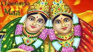 Chamunda Maa Divine Goddess Portrait With Ornate Jewelry And Floral Garlands HD wallpaper