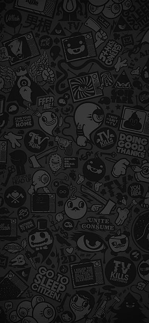 Dark Doodle Art Pattern with TV Kills Everything and Go To Sleep Citizen Slogans HD phone wallpaper