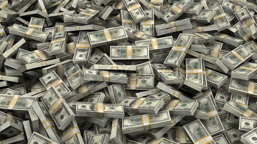 Piles of Bundled US Dollar Bills Scattered in a Wealthy Financial Landscape HD wallpaper