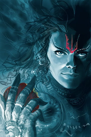 Bhairava Mahadev Portrait with Red Third Eye and Ornate Finger Rings HD phone wallpaper