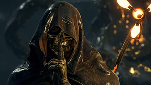 Death Stranding Higgs Boss Character in Dark Hooded Robe with Glowing Lantern HD wallpaper