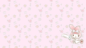 My Melody Kawaii Pink Floral Pattern with Cute Rabbit Character HD wallpaper