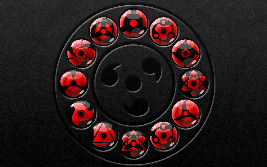 Naruto Sharingan and Rinnegan Eye Collection on Dark Background HD wallpaper