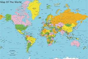 Colorful Political World Map with Country Borders and Labels HD wallpaper
