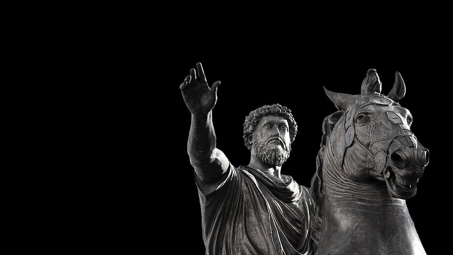 Marcus Aurelius Equestrian Statue in Dramatic Black and White HD wallpaper
