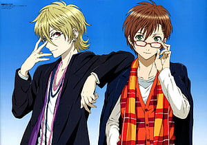 Two Anime Boys in Casual Outfits Against a Blue Sky HD wallpaper