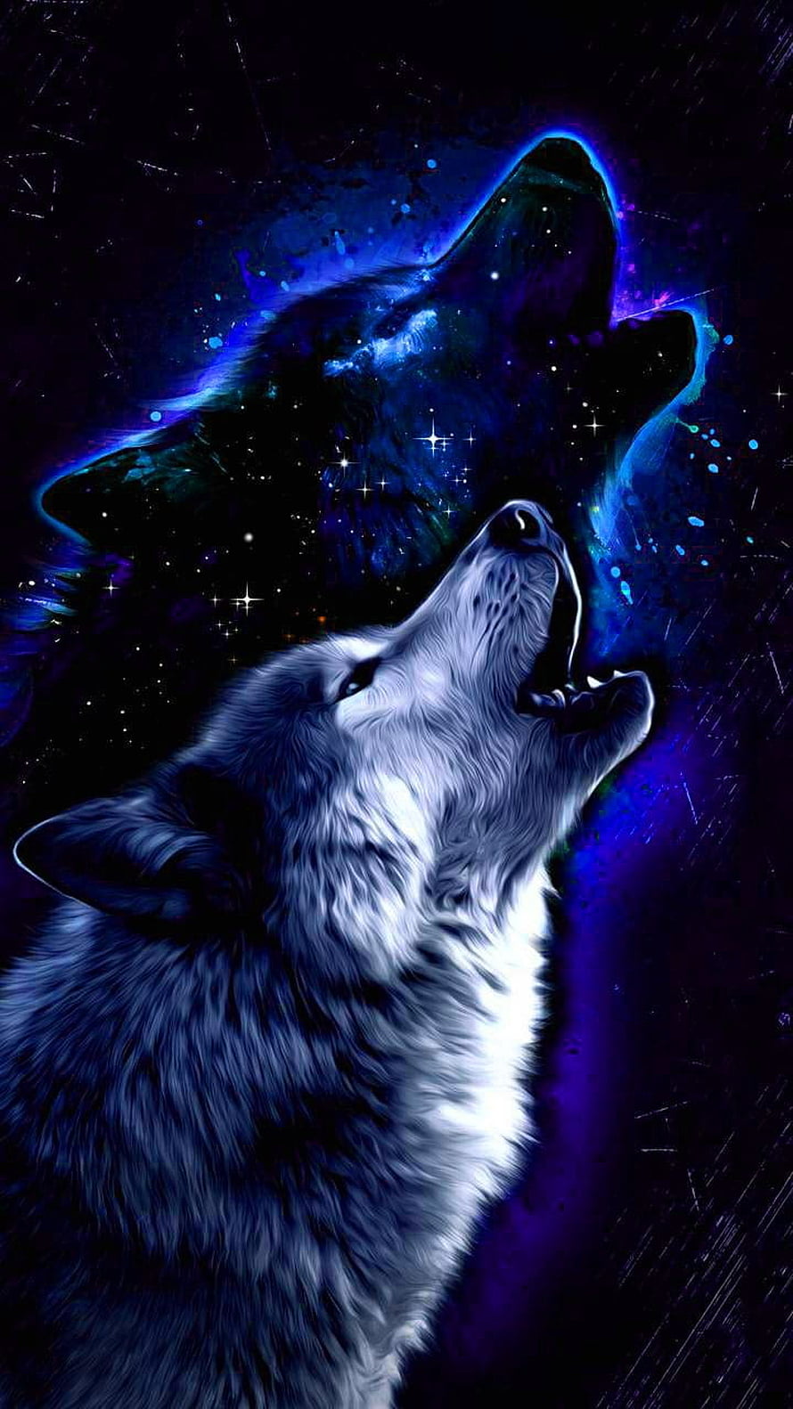 Howling Wolf with Cosmic Nebula Background and Starry Night Sky HD phone wallpaper