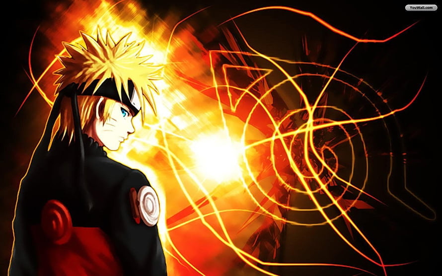 Naruto Shippuden Anime Character Channeling Chakra Energy in Fiery Orange Glow HD wallpaper