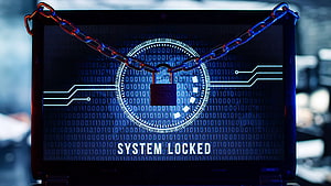 Cybersecurity Concept with Laptop Screen Displaying System Locked and Binary Code HD wallpaper