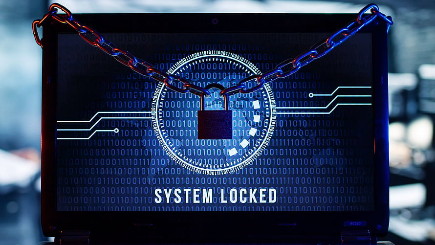Cybersecurity Concept with Laptop Screen Displaying System Locked and Binary Code HD wallpaper