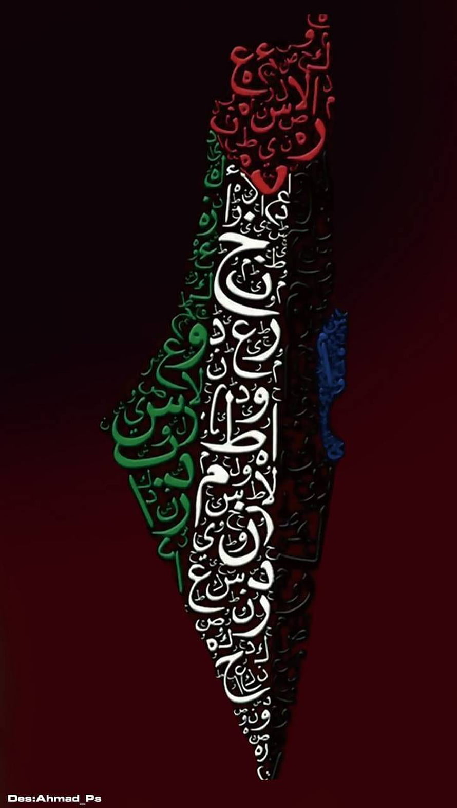 Palestine Map Arabic Calligraphy Artwork with Flag Colors on Dark Background HD phone wallpaper
