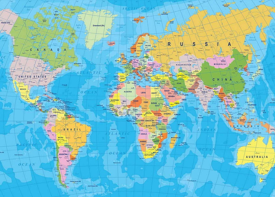Colorful Political World Map Showing All Countries and Continents HD wallpaper