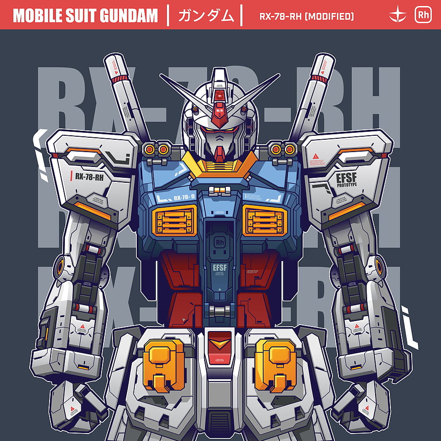 Mobile Suit Gundam RX-78-2 Front View Illustration with EFSF Markings and Dual Beam Rifles HD phone wallpaper