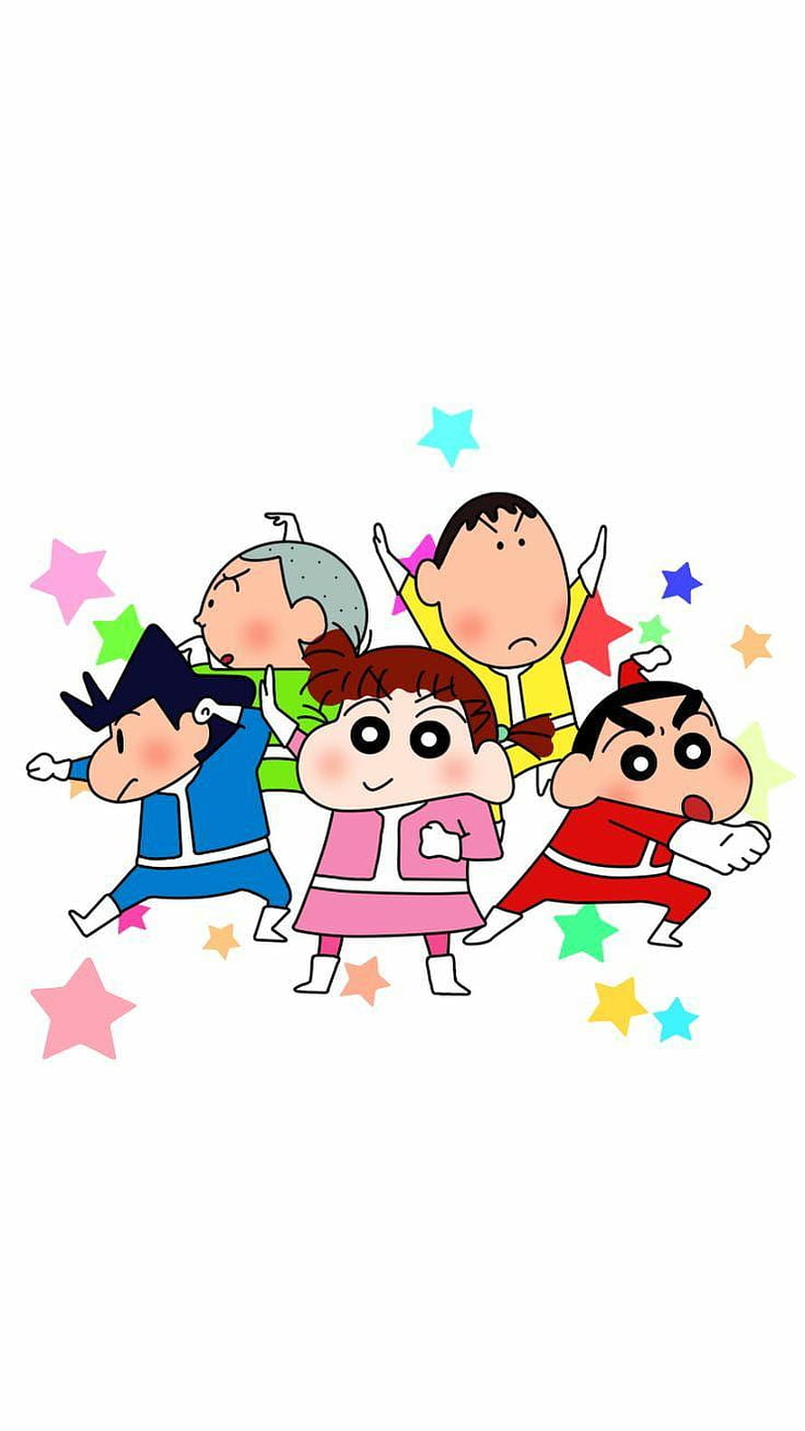 Crayon Shin-chan and Friends in Colorful New Year Outfits with Stars HD phone wallpaper