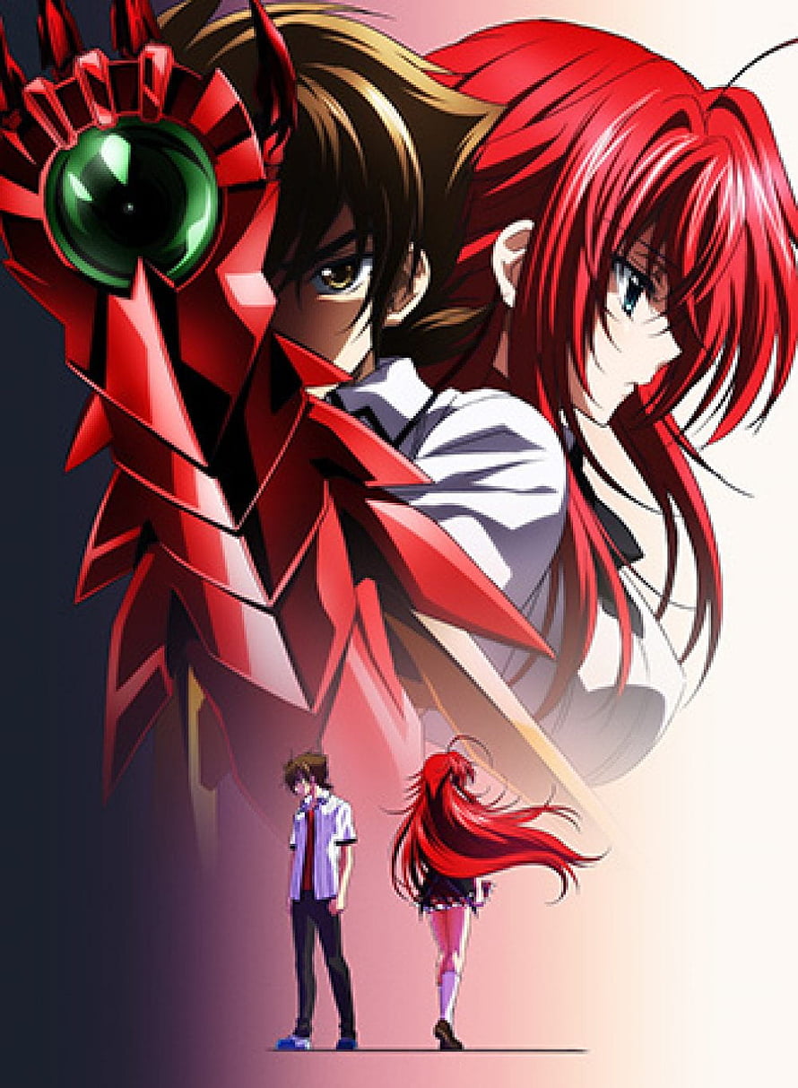 High School DxD BorN anime poster featuring Rias Gremory and Issei Hyoudou with red armor HD phone wallpaper