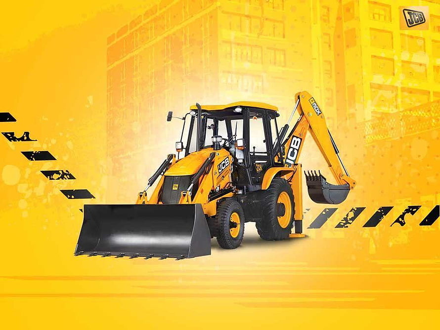 JCB 3DX Backhoe Loader with Front Bucket on Yellow Construction Background HD wallpaper