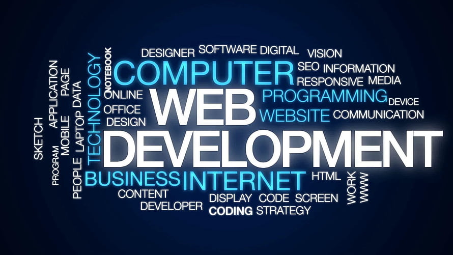 Web Development Word Cloud with Programming and Internet Terminology on Dark Blue Background HD wallpaper