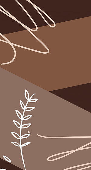 Minimalist Brown Geometric Pattern with White Botanical Line Art and Abstract Shapes HD phone wallpaper