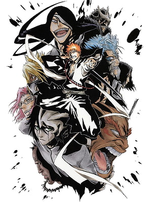 Bleach Anime Ensemble Cast Illustration with Ichigo Kurosaki and Shinigami Characters HD phone wallpaper
