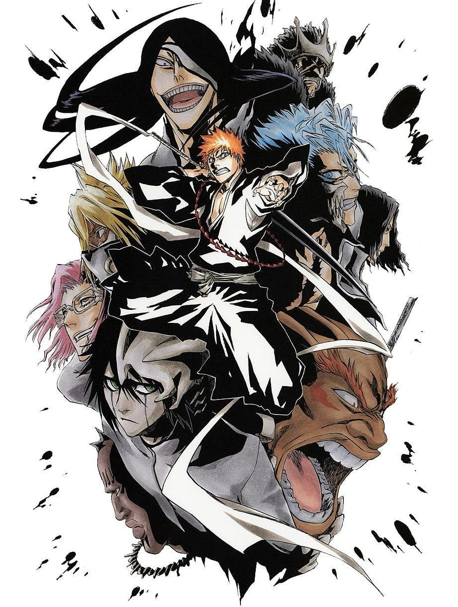 Bleach Anime Ensemble Cast Illustration with Ichigo Kurosaki and Shinigami Characters HD phone wallpaper