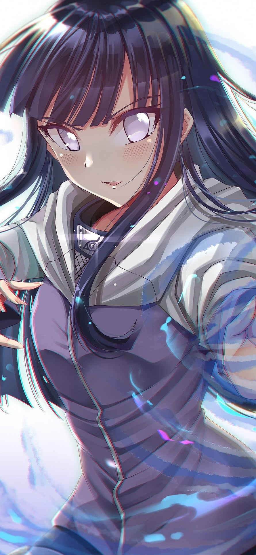 Hinata Hyuga Anime Portrait in Konoha Headband and White Jacket HD phone wallpaper