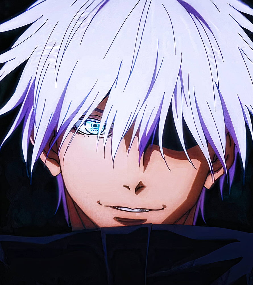 Gojo Satoru Close-Up Portrait With White Hair And Blue Eyes From Jujutsu Kaisen HD phone wallpaper