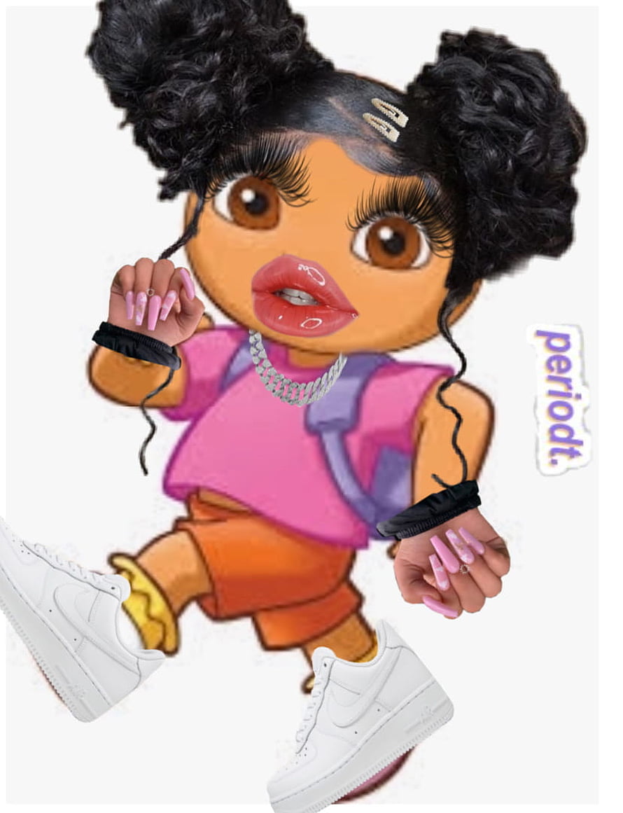 Baddie Dora the Explorer Cartoon Character with Pink Nails and White Sneakers HD phone wallpaper