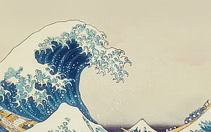 The Great Wave off Kanagawa Japanese Woodblock Print with Mount Fuji and Fishing Boats HD wallpaper