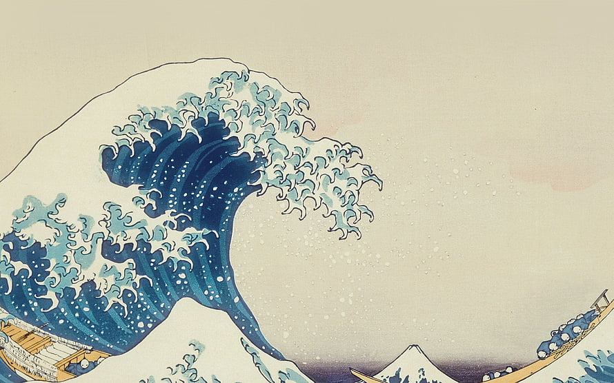 The Great Wave off Kanagawa Japanese Woodblock Print with Mount Fuji and Fishing Boats HD wallpaper