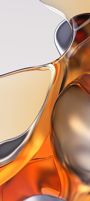 Abstract 3D Liquid Metal and Amber Glass Flowing Shapes on Neutral Background HD phone wallpaper