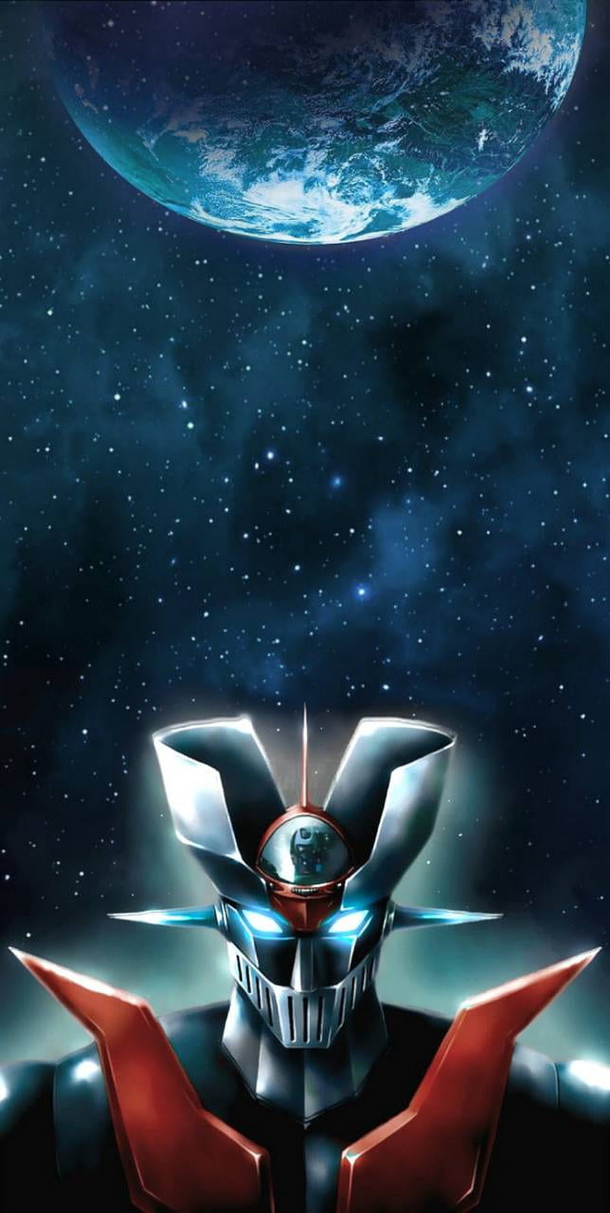 Mazinger Z Heroic Robot Standing Before Earth in Deep Space HD phone wallpaper