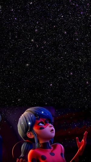 Ladybug from Miraculous Looking Up at a Starry Night Sky HD phone wallpaper