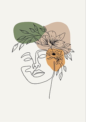 Minimalist One-Line Woman Portrait with Botanical Floral Accents and Earthy Color Blocks HD phone wallpaper