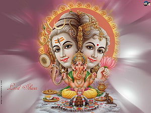 Lord Shiva and Goddess Parvati with Baby Ganesha in Divine Hindu Art HD wallpaper