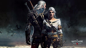 Geralt and Ciri standing together in dark fantasy armor from The Witcher 3 Wild Hunt HD wallpaper