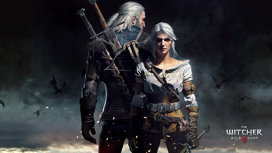 Geralt and Ciri standing together in dark fantasy armor from The Witcher 3 Wild Hunt HD wallpaper
