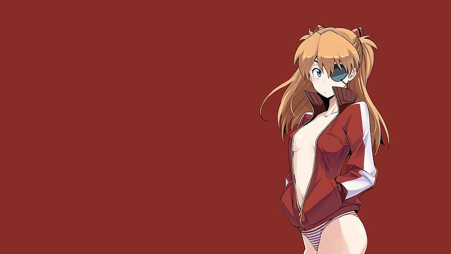 Asuka Langley Soryu from Neon Genesis Evangelion in a red jacket and eye patch HD wallpaper