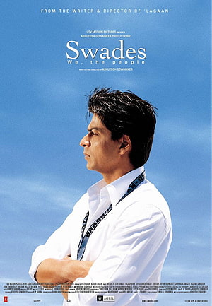Swades Movie Poster Featuring Aamir Khan in White Shirt Against Blue Sky HD phone wallpaper