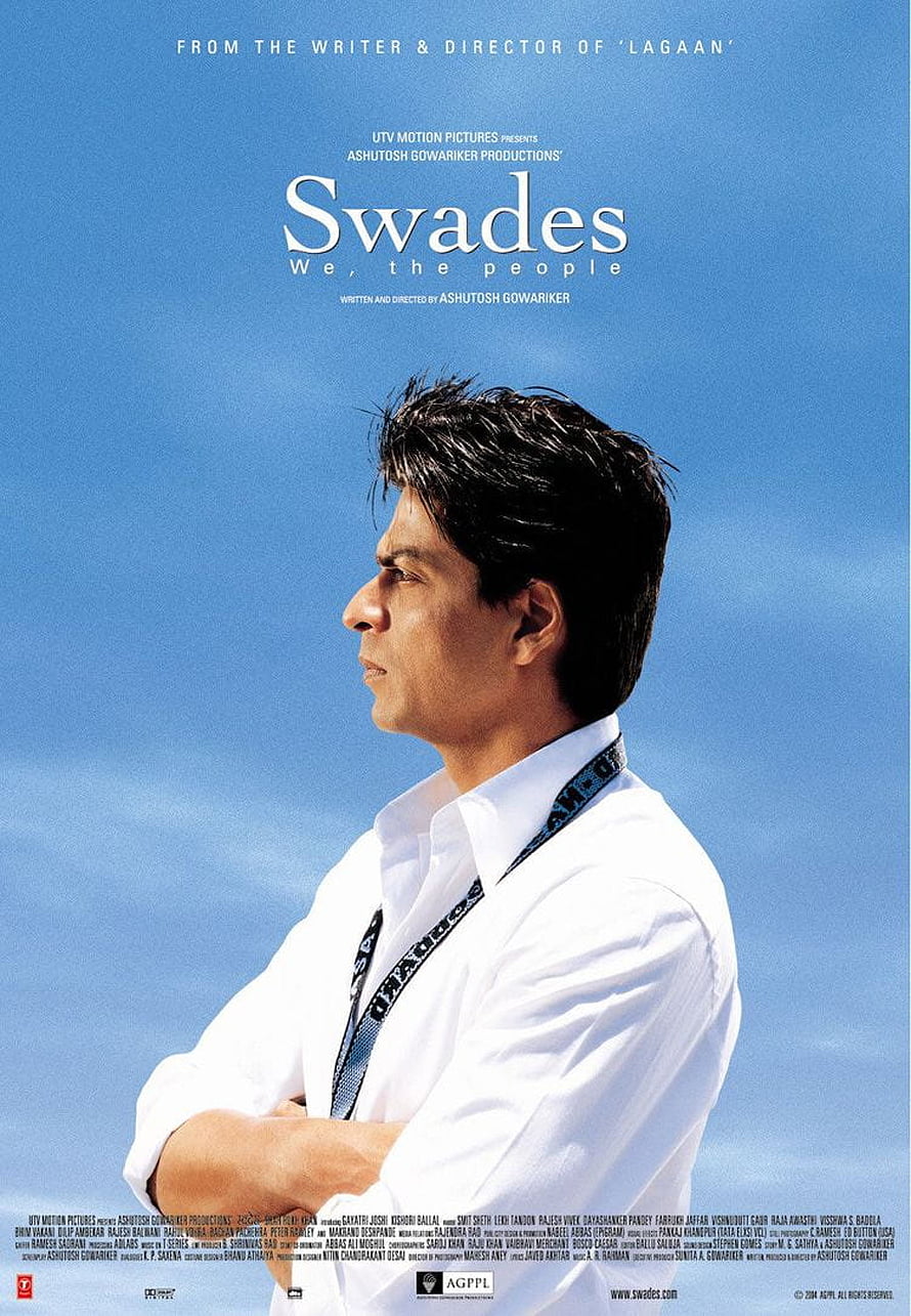 Swades Movie Poster Featuring Aamir Khan in White Shirt Against Blue Sky HD phone wallpaper
