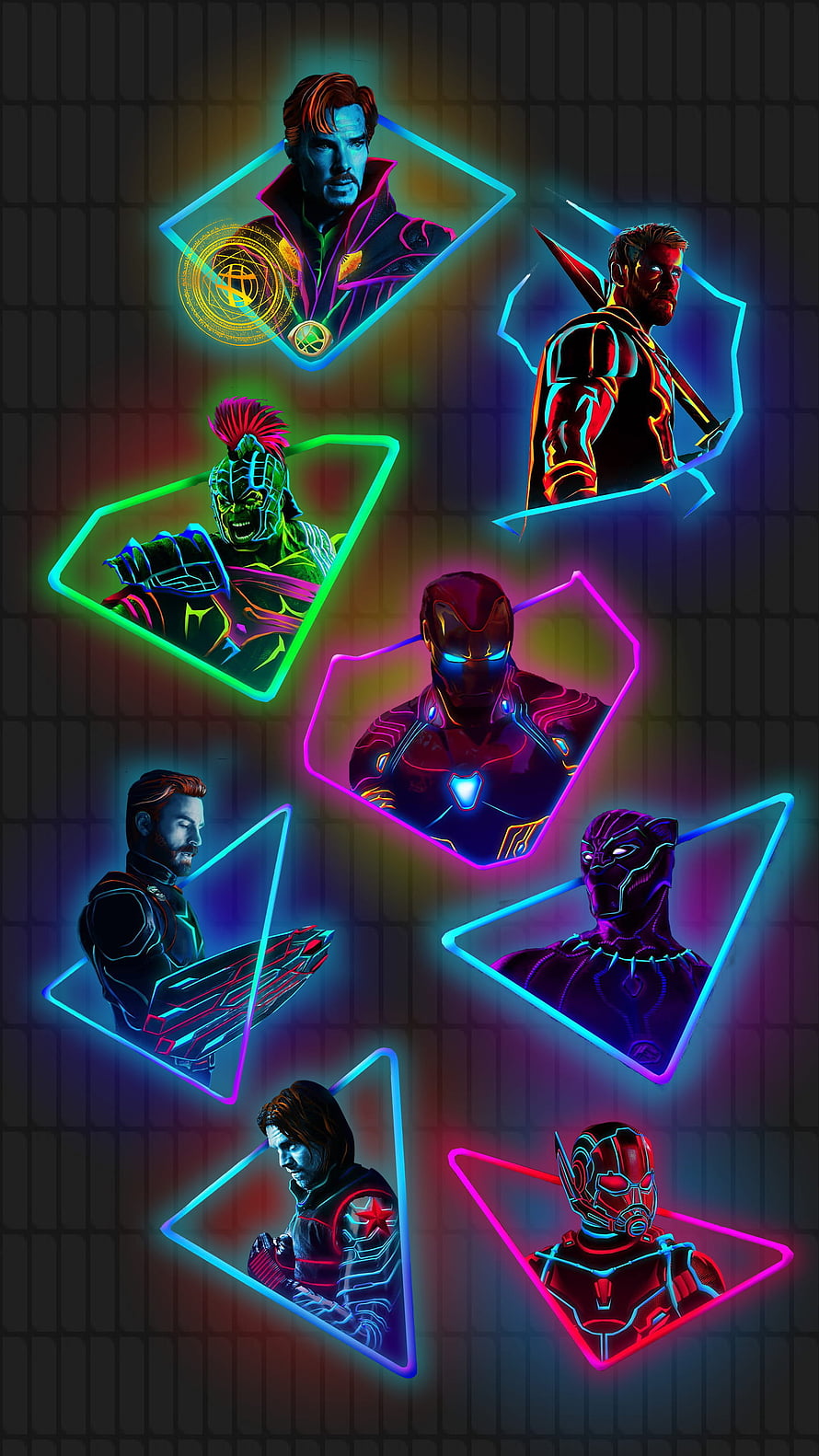 Neon Marvel Heroes Thor Iron Man Captain America Black Panther Digital Art HD phone wallpaper