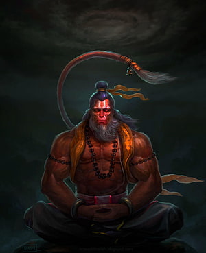 Hanuman in Deep Meditation with Rishi Mukut and Mala Beads, Hanuman, HARISH MOGER, mahadev HD phone wallpaper