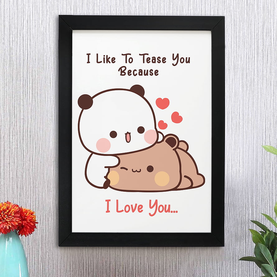 Cute Kawaii Panda and Bear Hugging Wall Art Print with Sweet Love Quote HD phone wallpaper