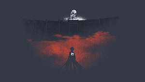 Attack on Titan Minimalist Anime Artwork with Soldier Silhouette and Wall HD wallpaper