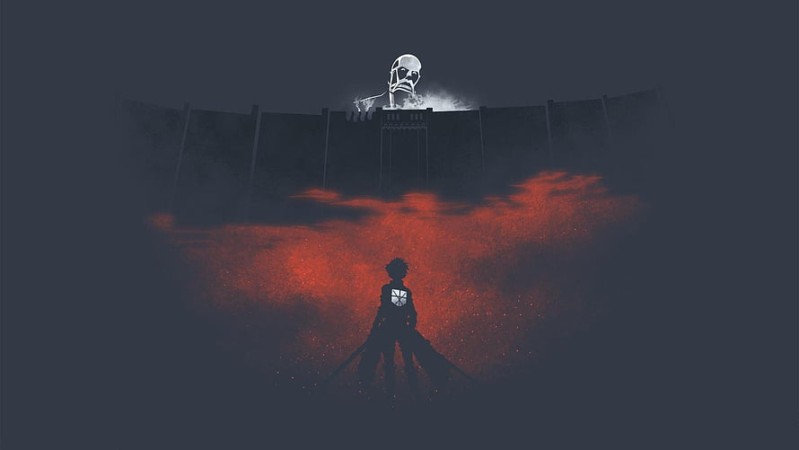 Attack on Titan Minimalist Anime Artwork with Soldier Silhouette and Wall HD wallpaper