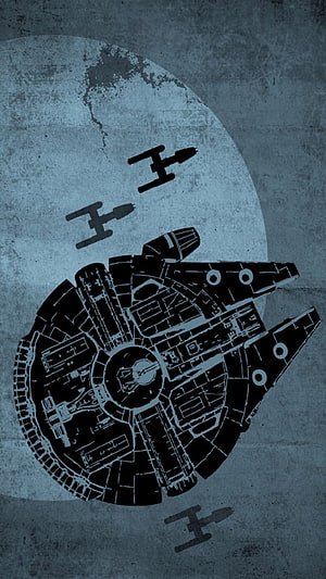Millennium Falcon and X-Wing Silhouettes on Grunge Concrete Background HD phone wallpaper