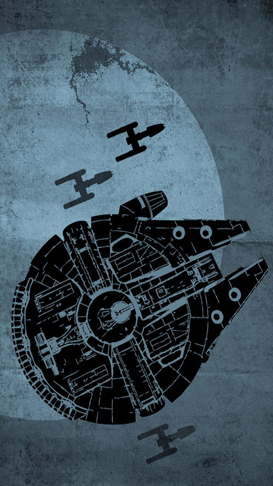 Millennium Falcon and X-Wing Silhouettes on Grunge Concrete Background HD phone wallpaper
