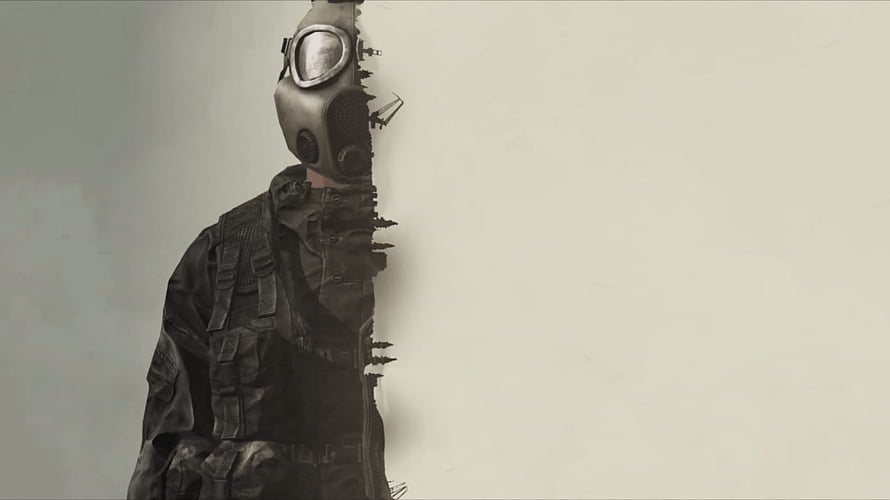 Dayz Soldier Character Wearing Gas Mask and Tactical Gear in Minimalist Setting HD wallpaper