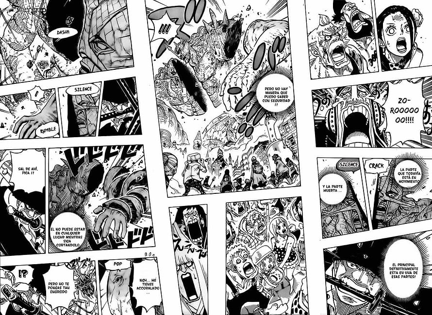 One Piece Manga Page Featuring Intense Battle Scenes and Dramatic Character Reactions HD wallpaper