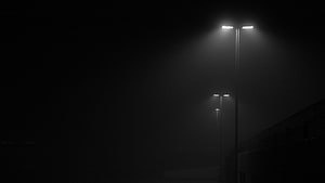 Moody Street Lamps Glowing Through Thick Night Fog HD wallpaper