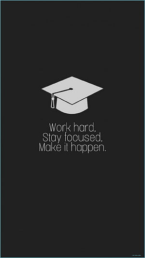 Minimalist Graduation Cap Icon with Motivational Study Quote on Dark Background HD phone wallpaper